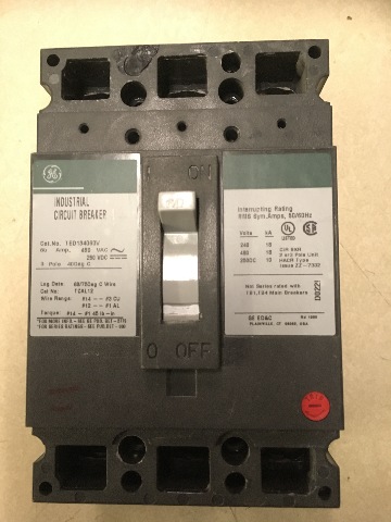 GE Industrial Circuit Breaker, 60 Amp, 480 VAC, 250 VDC, 3 pole, Cat No