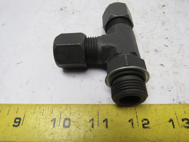 Hydraulic Bulkhead Fitting Branch Tee 5/8" Flareless Tube x1" ORB (1-5/