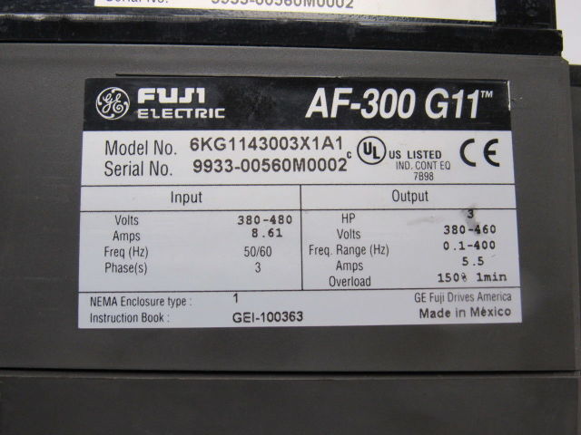 Ge Fuji 6kgx1a1 3hp Ac Drive Af 300g11 3ph 380 480 50 60hz 8 61a Bullseye Industrial Sales Ge Fuji 6kgx1a1 3hp Ac Drive Af 300g11 3ph 380 480 50 60hz 8 61a Bullseye Industrial Sales