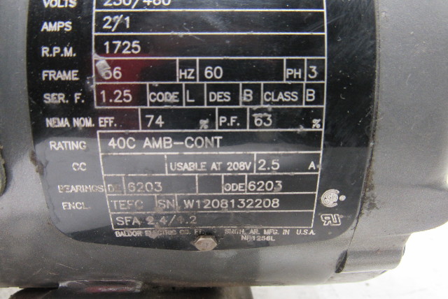 Baldor M3538 1 2 Hp Electric Motor 3ph 208 460v