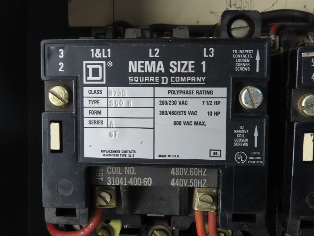 Square D 8736SCG8 Nema Size 1 Reversing Starter Manual Reset 480V Coil