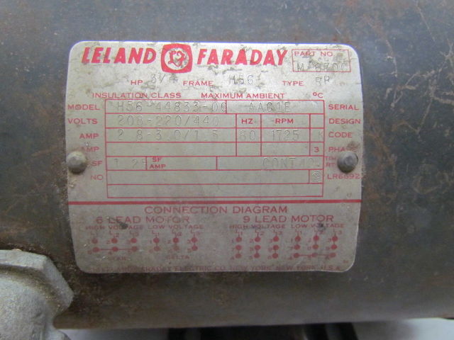 details about leland faraday h56 44833 00 3ph 3 4hp electric motor 1725 rpm 208 220 440v h56 Leland Faraday Electric Company