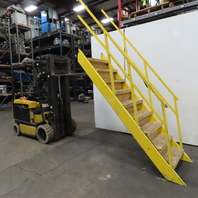 Industrial 9-Step Steel Stairs Ladder 36" Wide Step 84" (7') H Top Step 9" Riser