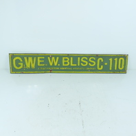 E.W. Bliss C-110 Stamped Aluminum Name Legend Logo Plate Gulf + Western 24" x 4"
