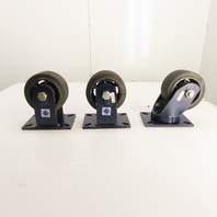 RWM Heavy Duty Caster Set 6x3 Inch 2 Rigid 1 Swivel Rubber Wheel Lot/3
