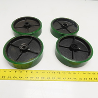 8" x 2" Green Polyurethane On Cast Iron Caster Wheel Lot Of 4