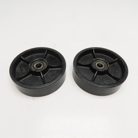 180mm x 50mm Black Polyurethane Over Cast Iron Caster Wheel 20mm Bore Lot Of 2