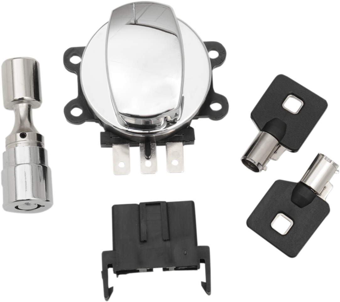 Drag Specialties Chrome Ignition Switch & Fork Lock Kit for 9610