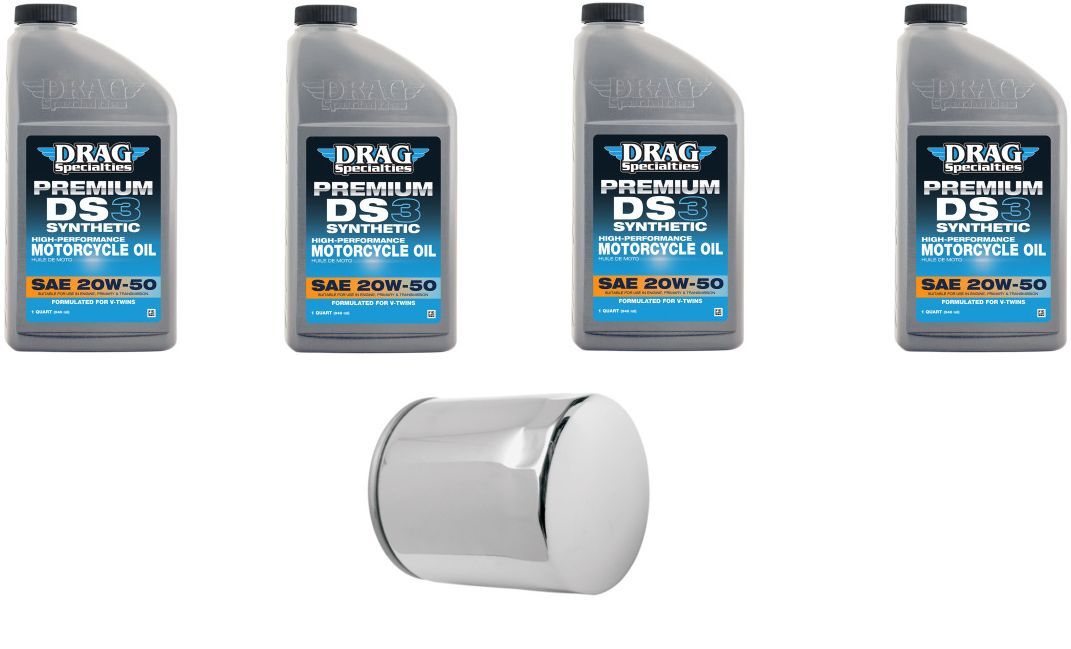 Drag Specialties 4qt 20W50 Synthetic Oil Chrome Filter 19992020