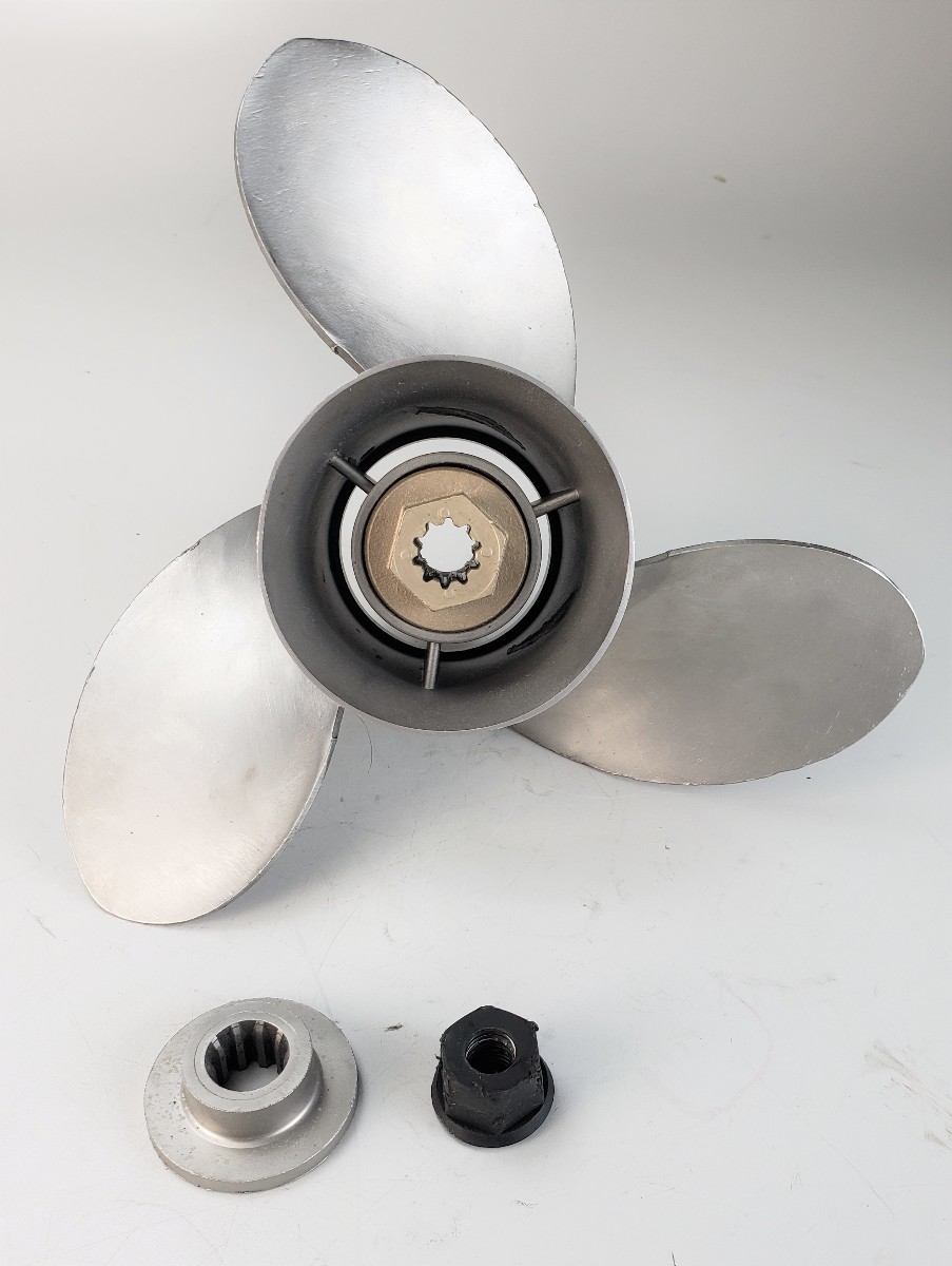 Get On Plane: 10 3/8 X 13 Aluminum Propeller For Mercury 9.9-25HP Outboards (10 Tooth)