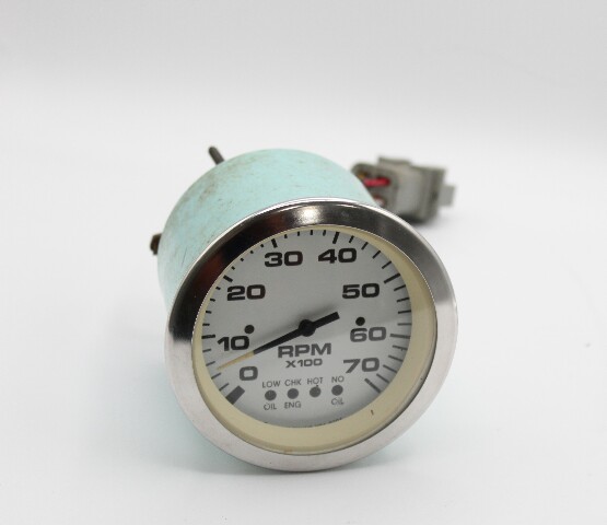 Used 64477F Teleflex RPM Tachometer System Oil Temp Engine Check Gauge 0 - 70 RPM