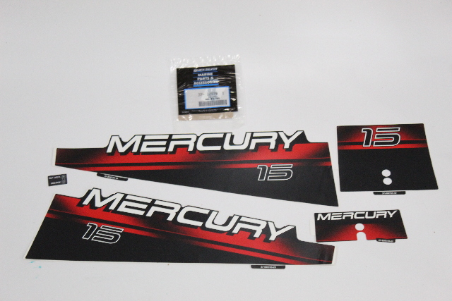 New Old Stock OEM Mercury 15 HP Decal Set Red / Black 6 8 9 15 HP