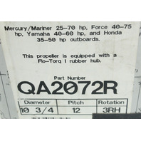 NEW! Mercury Propeller 10-3/4" X 12" RH 25 30 35 40 45 + 6 MONTH HUB WARRANTY