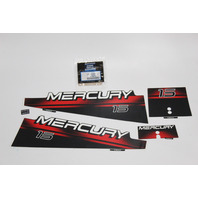 New Old Stock OEM Mercury 15 HP Decal Set Red / Black 6 8 9 15 HP