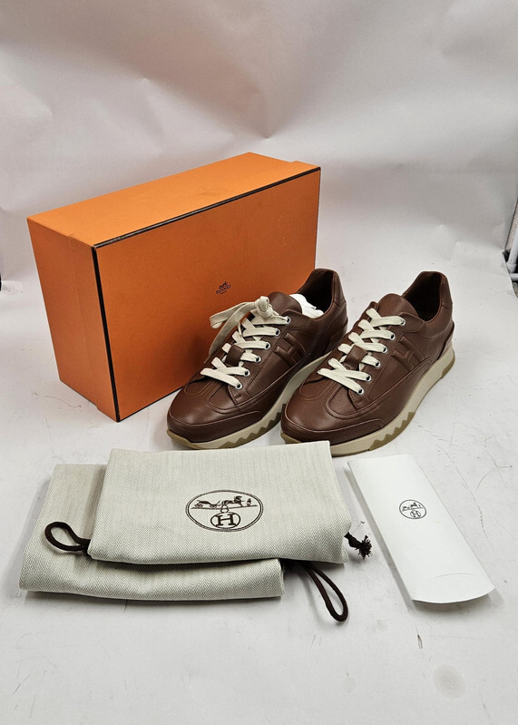 HERM&Egrave;S H191395ZH20440 TRAIL CALF SKIN SNEAKERS GOLD / BROWN US 11 EU 44