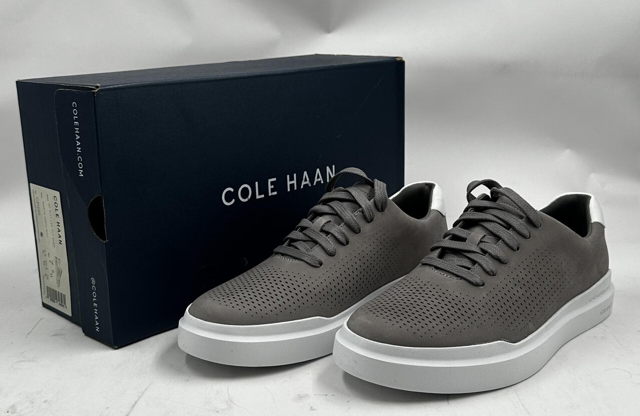 COLE HAAN MENS C31220 OPTIC WHITE GRAND PRO RALLY LASER CUT SNEAKERS SZ 7.5