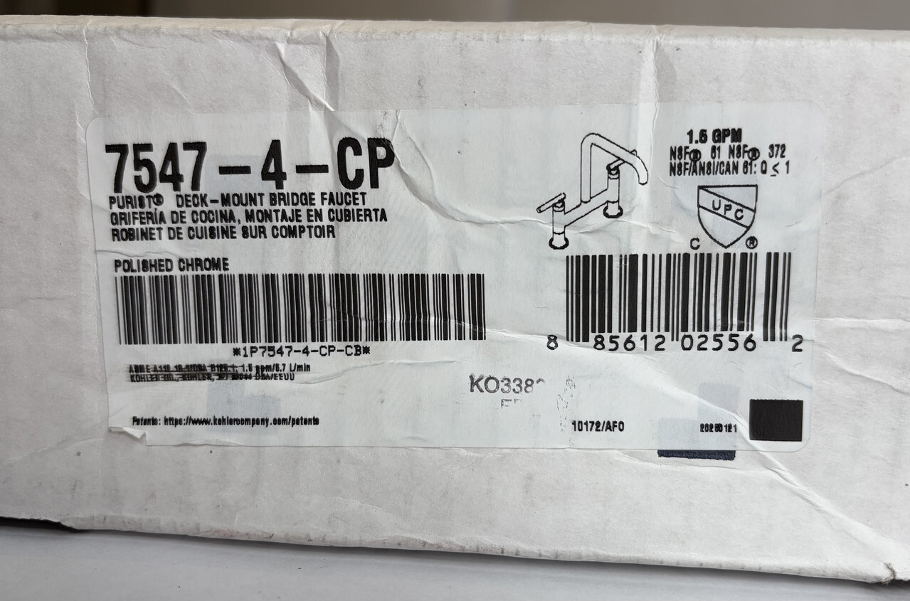 KOHLER 7547-4-CP PURIST DECK-MOUNT BRIDGE FAUCET POLISHED CHROME