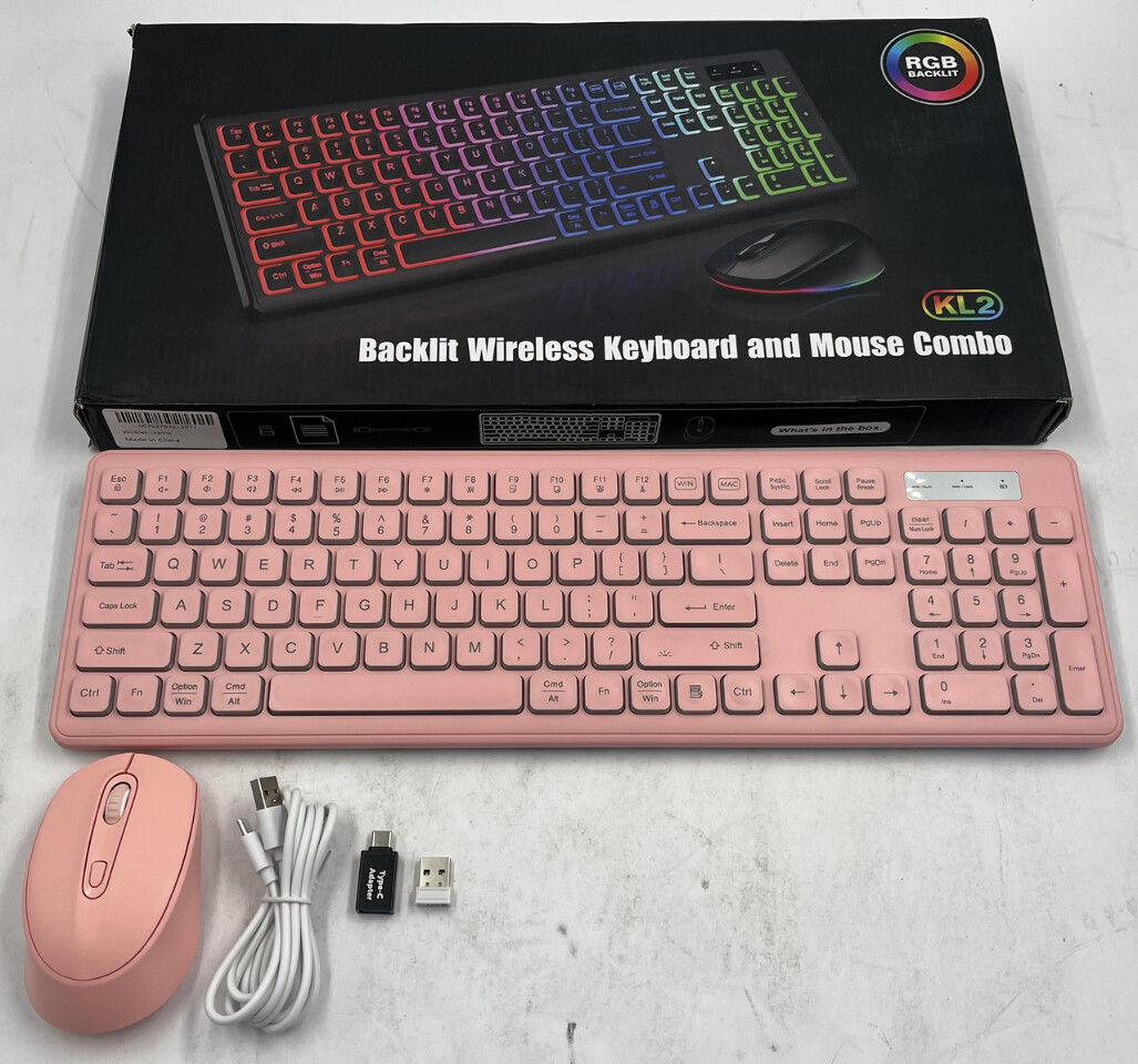 KL2 BACKLIT KB319 PINK WIRELESS KEYBOARD AND MOUSE COMBO