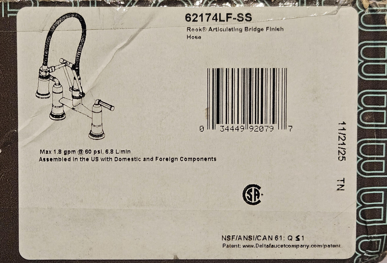 BRIZO 62174LF-SS ROOK ARTICULATING BRIDGE FAUCET WITH FINISHED HOSE