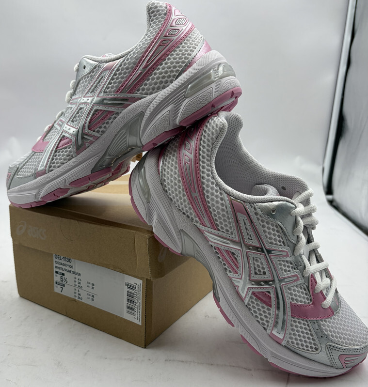 ASICS GEL-1130 WHITE/PURE SILVER PINK RUNNING SHOE SZ 7 WOMENS EU38 1202A507-100