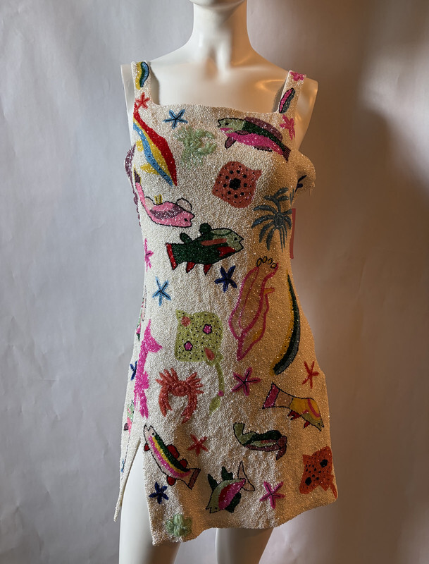 OCEANUS ARIZONA HAND-BEADED MINI DRESS SIZE LARGE WHITE DR007