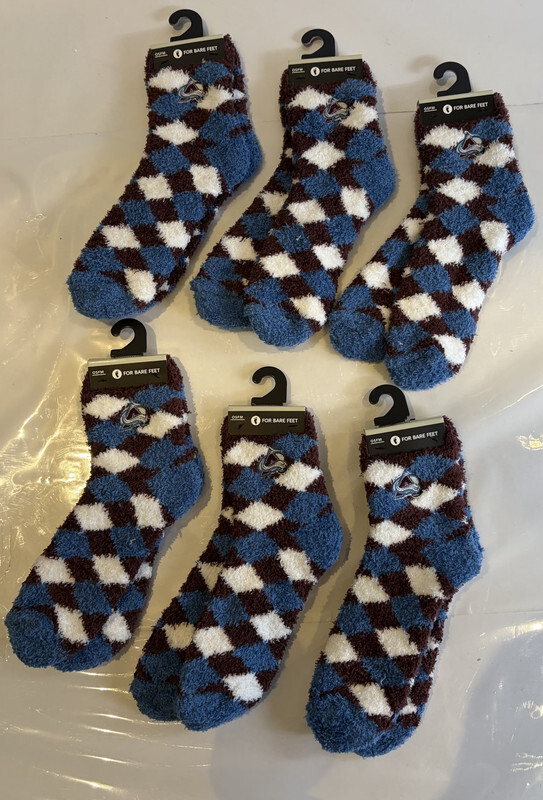 LOT OF 6 FORBAREFEET APPAREL 109 DIAMOND COLORADO AVALANCE FUZZY SOCKS OSFM