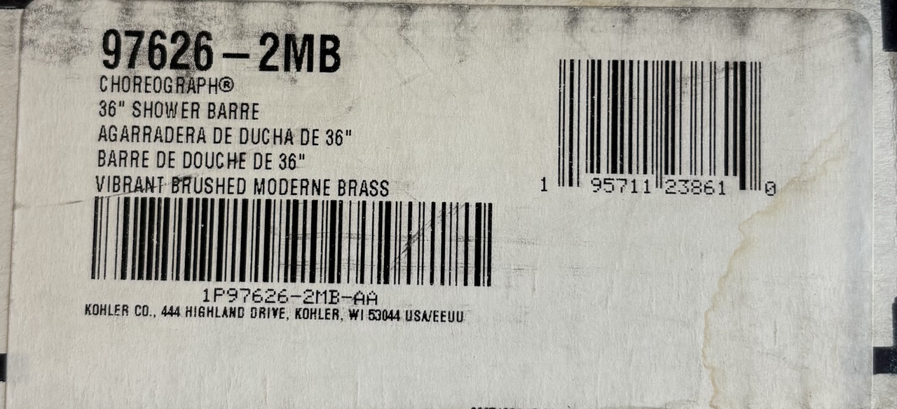 KOHLER 97626-2MB CHOREOGRAPH 36" SHOWER BAR VIBRANT BRUSHED MODERN BRASS