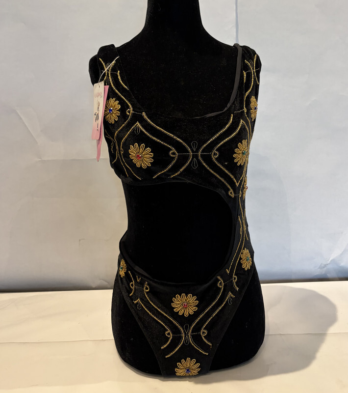 OCEANUS X DAPHNE RARE ONE PIECE CUT OUT BLACK VELVET SWIMSUIT SIZE SMALL S