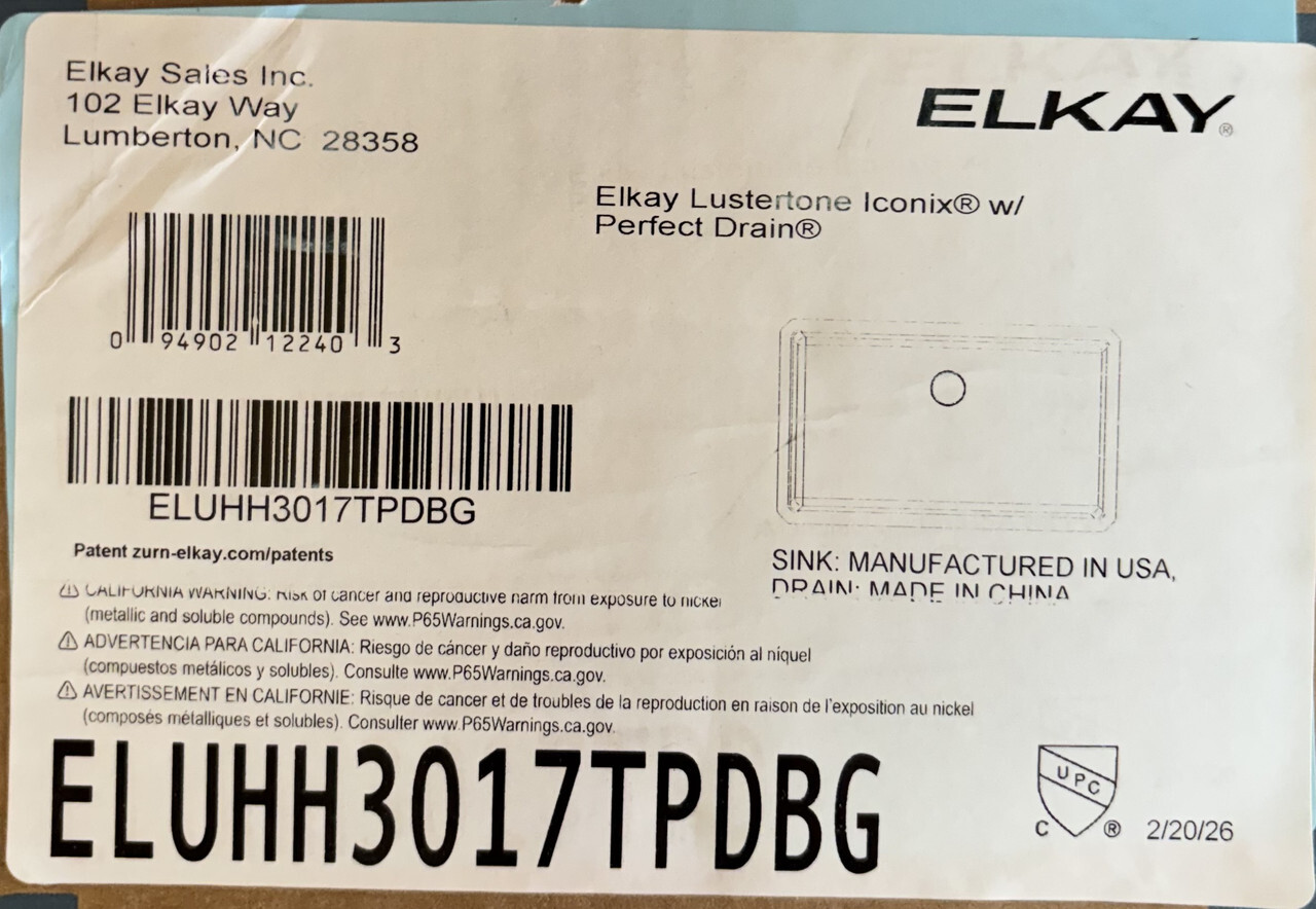 ELKAY ELUHH3017TPDBG LUSTERTONE ICONIX WITH PERFECT DRAIN SILVER