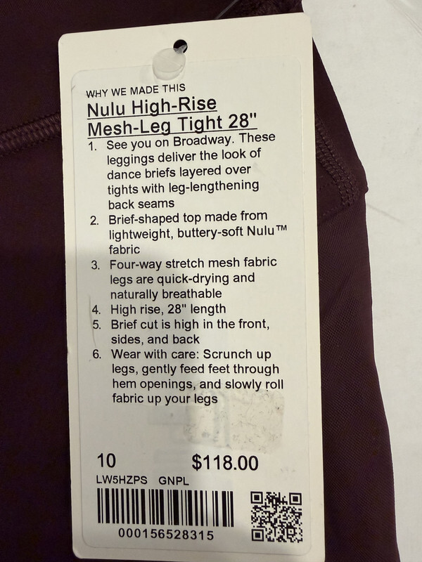 LULULEMON WOMEN'S NULU HIGH-RISE MESH-LEG TIGHT SIZE 10 LW5HZPS GOODNIGHT PLUM