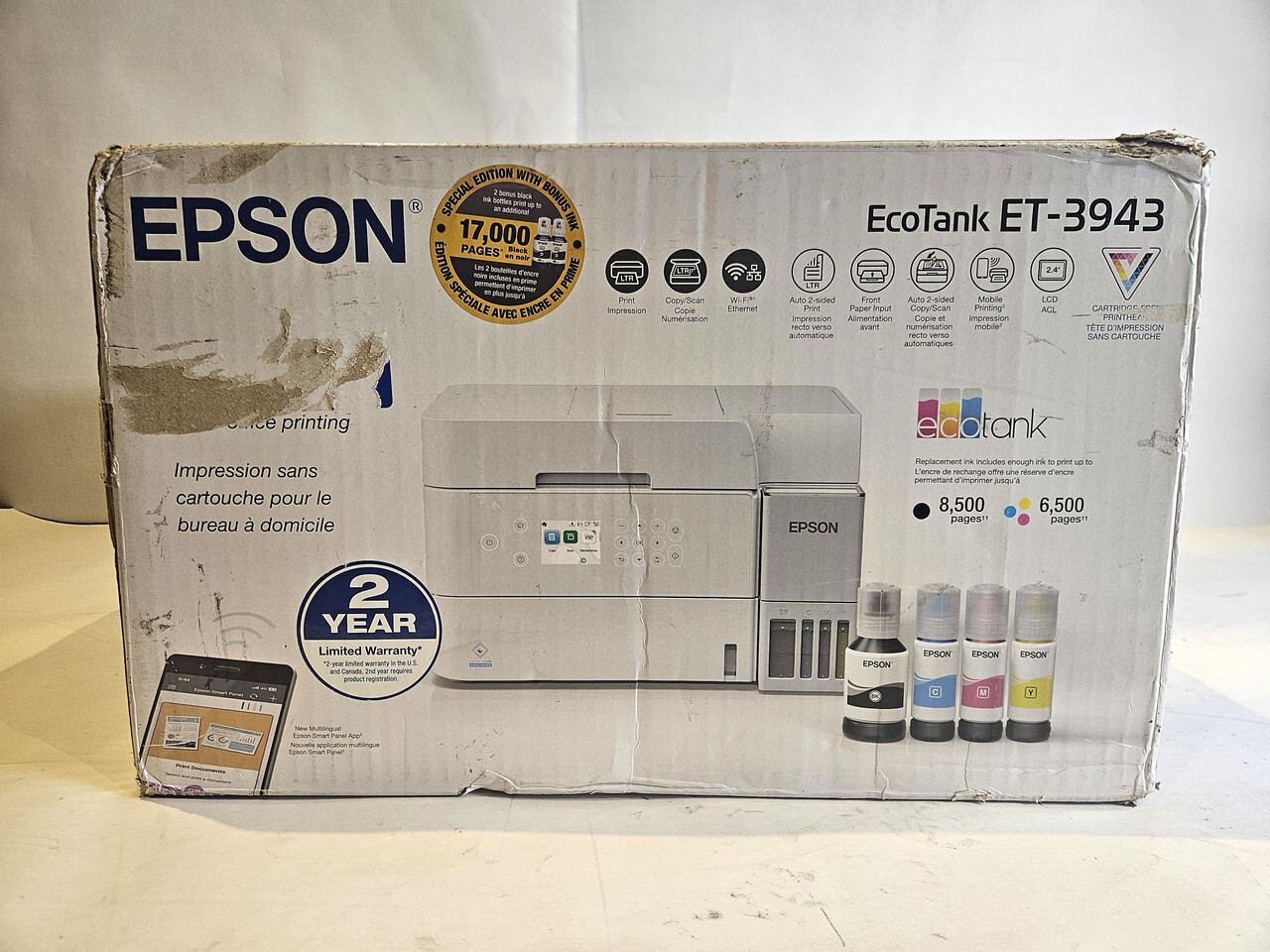 EPSON ET-3943 ECOTANK WIRELESS ALL-IN-ONE SUPERTANK COLOR PRINTER