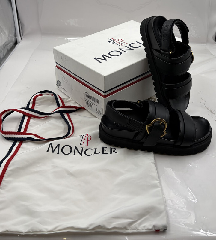 MONCLER BELL BUCKLE SANDALS M3538 WOMENS LEATHER SANDALS 39 EU 8.5 US BLACK