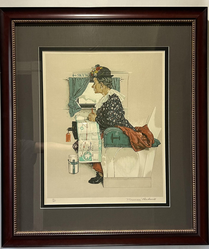 NORMAN ROCKWELL AIRPLANE RIDE/FIRST FLIGHT SIGNED LITHOGRAPH 31/200 WITH FRAME
