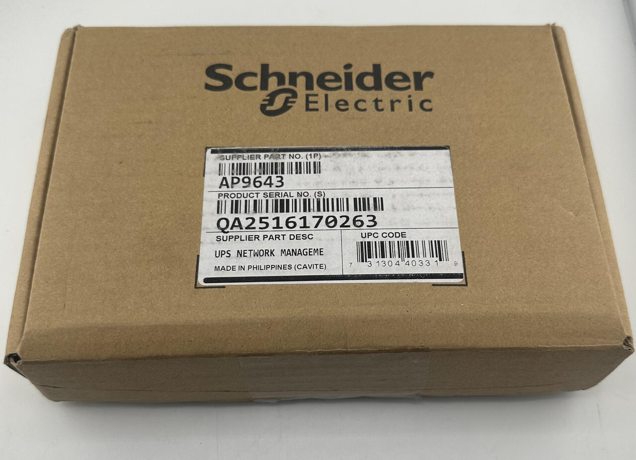 SHNEIDER APC AP9643 UPS NETWORK MANAGEMENT CARD 3 W/ENVIRON MONITORING & MODBUS