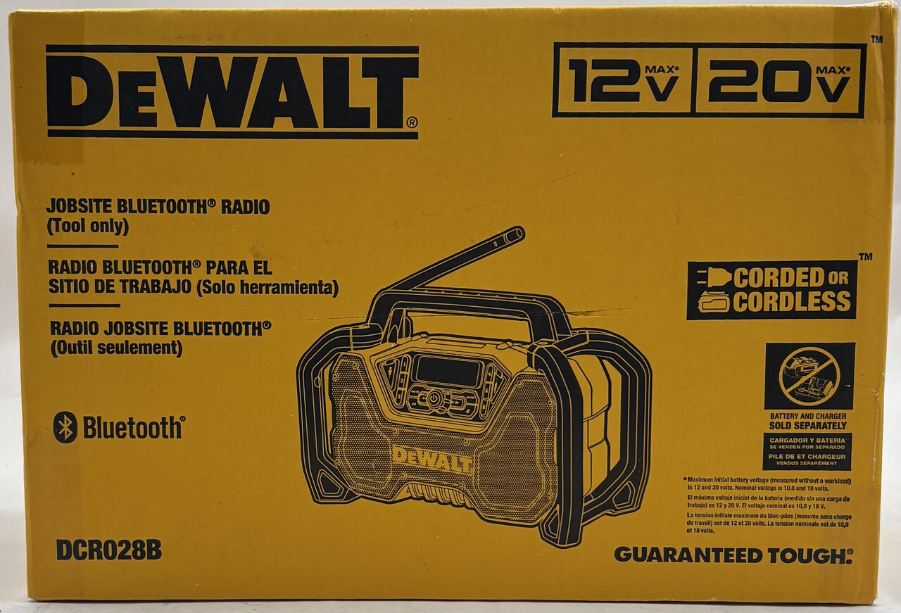 DEWALT DCR028B JOBSITE BLUETOOTH RADIO 12V 20V CORDED OR CORDLESS TOOL ONLY