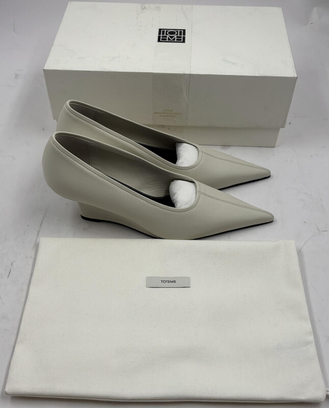 TOTEME SHARP NAPPA WEDGE PUMPS WHITE 047 261-WAS0276-LE0210-047 EU38 US 8