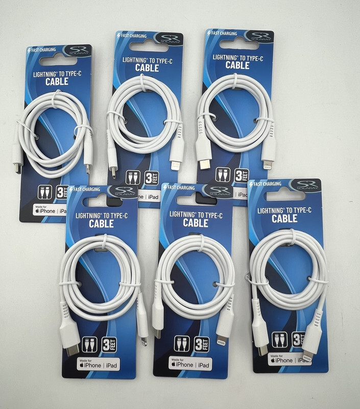 LOT OF 6 SOLARAY LIGHTING TO TYPE-C CABLE 3FT WHITE FOR IPHONE IPAD