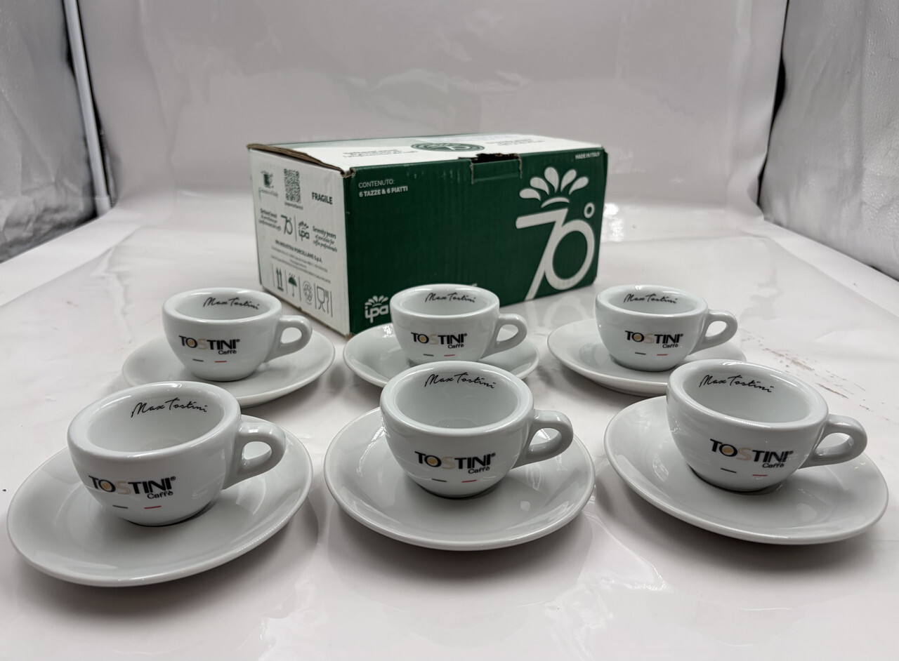 LOT OF 6 IPA PORCELLANE MAX TOSTINI TAZZE CAFFE ESPRESSO CUP WITH SAUCER