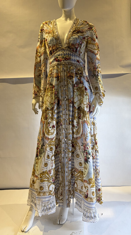 CAMILLA THRONE GAMES KIMONO SLEEVE DRESS SHIRRING DETAIL SZ LARGE L $875 LDSA065