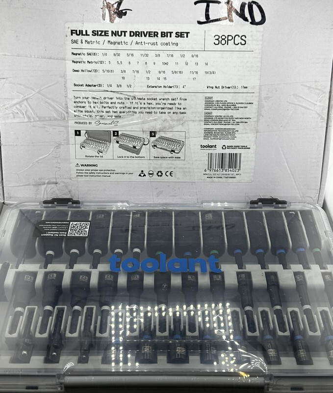 TOOLANT TA01090001 38PC FULL SIZE NUT DRIVER BIT SET W/ ANTI-RUST COATING