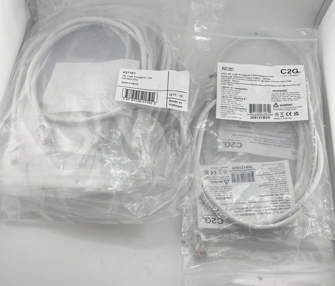 LOT OF 14 C2G 27161 3FT CAT6 SNAGLESS UNSIELDED UTP ETHERNET PATCH CABLE WHITE