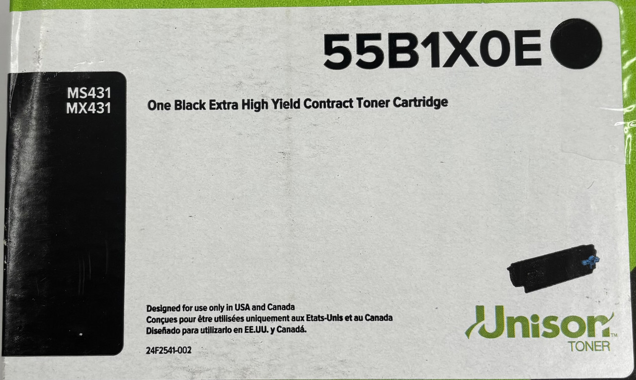 LEXMARK GENUINE 55B1X0E ONE BLACK HIGH YIELD CONTRACT TONER CARTRIDGE
