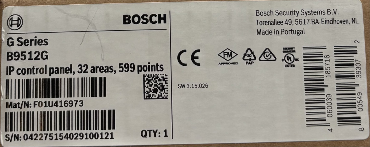 BOSCH G SERIES B9512G IP CONTROL PANEL 32 AREAS 599 POINTS SEALED