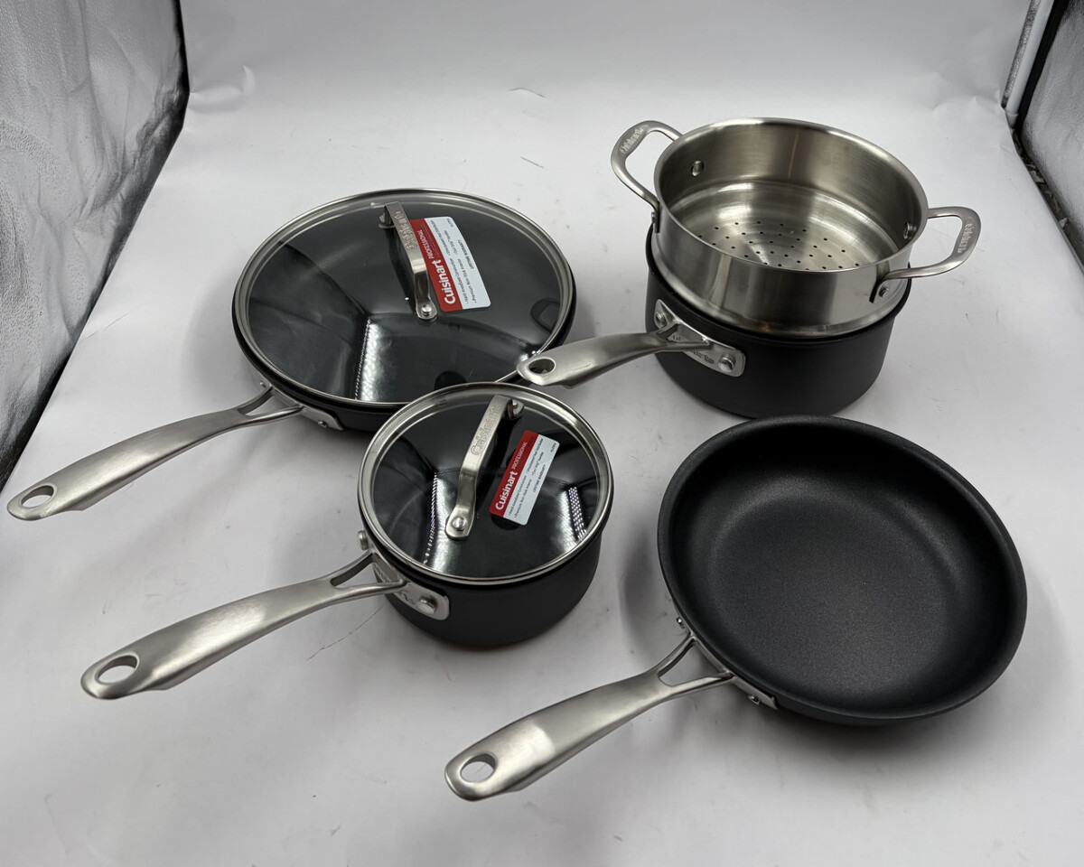 CUISINART NEW POT AND PANS SET W/ LIDS INDUCTION HARD ANODOZIED NON STICK