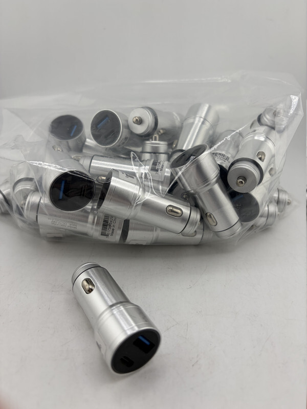 LOT OF 31 CAR CIGARETTE CHARGER USB-C AND USB DUAL PORT PLUG SILVER UNUSED