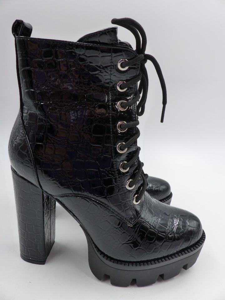 patent croc lace up boots