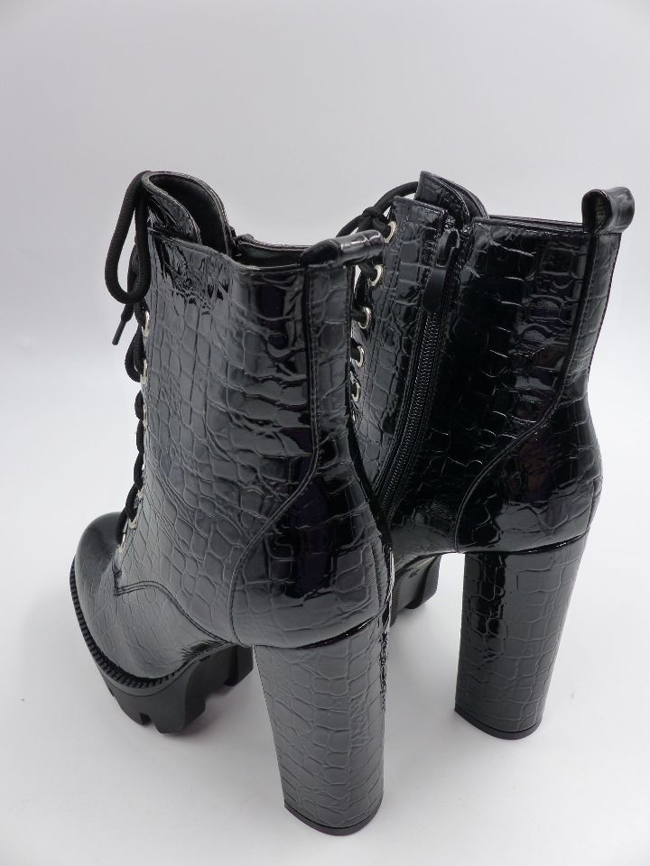 patent croc lace up boots