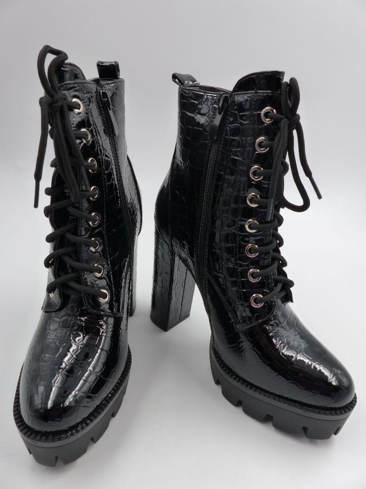 patent croc lace up boots