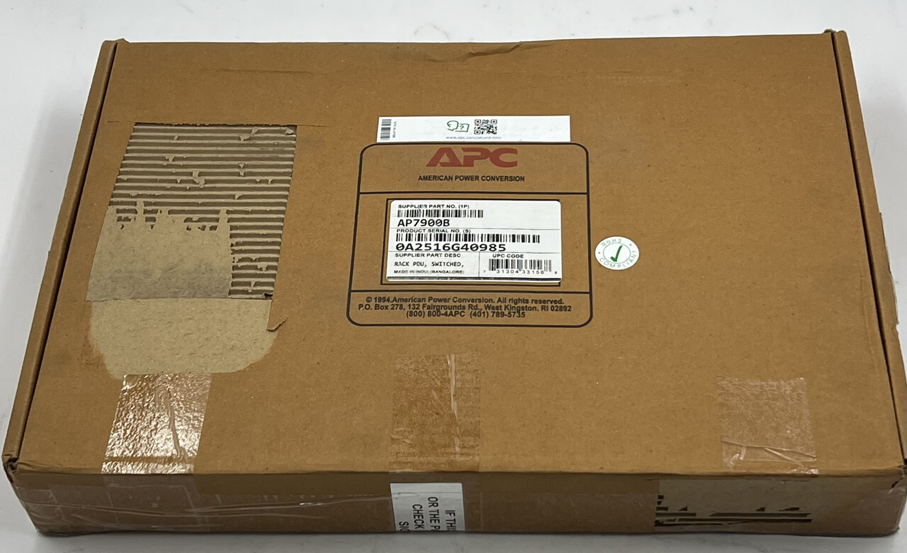 APC AP7900B BLACK SWITCHED RACK 8 OUTLET 120V 12A 1U POWER DISTRIBUTION UNIT PDU