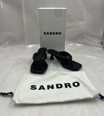 SANDRO LIULA TOE-POST MULES BLACK KITTEN HEELS H23LIULA SFACH01048 SIZE 5 EU 35